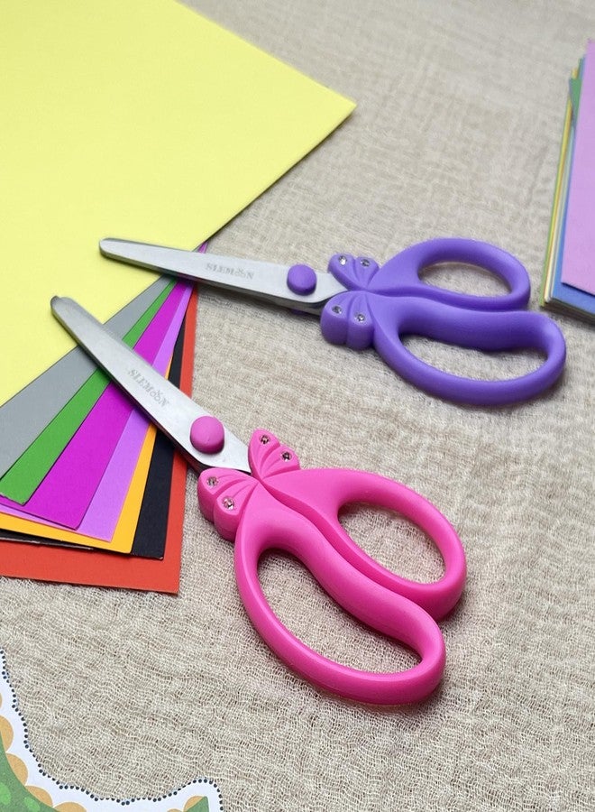 SLEMOON Scissors for Kids Ages 4-8 | Blunt Tip Safety Toddler Scissors, Stainless Steel Blades, ABS Plastic | School Craft Supplies, Art Projects, Pink (Princess Design with Rhinestones) - Image 4
